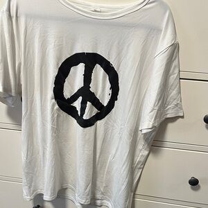 White T-Shirt with Black Peace Symbol